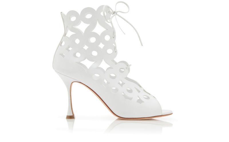 Side view of Taralo, White Calf Leather Geometric Cut Out Boots - CA$1,685.00