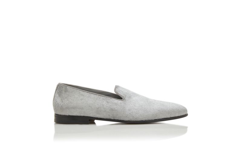 Side view of Designer Silver Calf Hair Loafers
