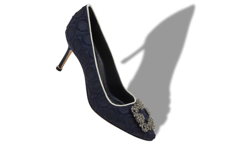 Hangisi, Navy Blue Silk Jewel Buckle Pumps - US$1,350.00 