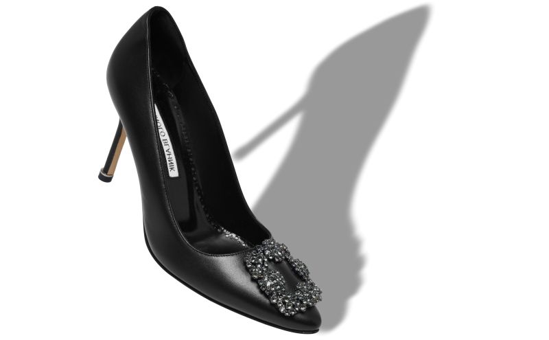 Hangisi 90, Black Calf Leather Jewel Buckle Pumps - US$1,445.00