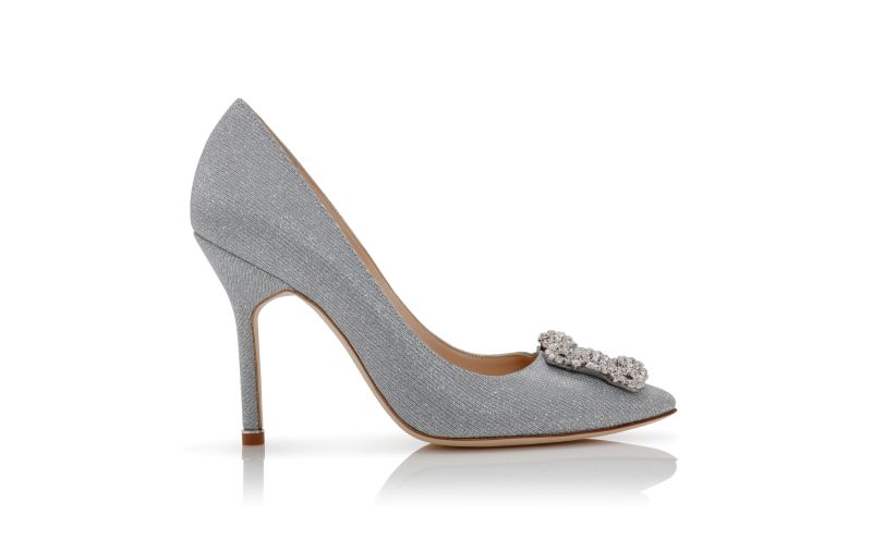 Side view of Hangisi glitter, Silver Glitter Jewel Buckle Pumps - £945.00