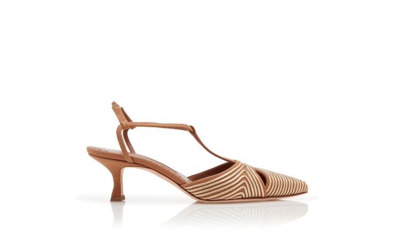 Side view of Turgimod, Brown Cotton T-Bar Pumps  - CA$1,685.00