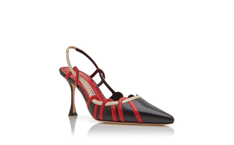 Walid, Black, Red and Cream Nappa Leather Slingback Pumps - AU$923.00