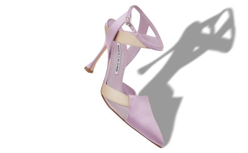 Tamer, Purple and Beige Satin Crossover Ankle Strap Pumps - AU$788.00 