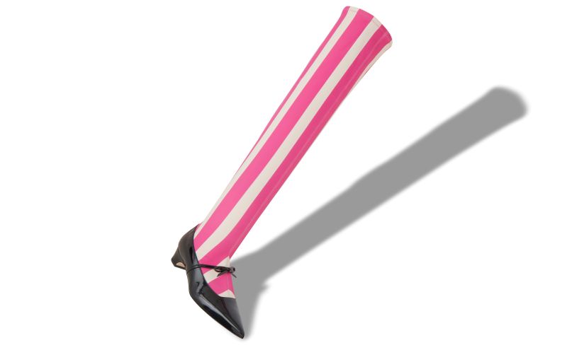 Apolon, Black, Pink and White Patent Striped Shoe Boots - CA$1,425.00 
