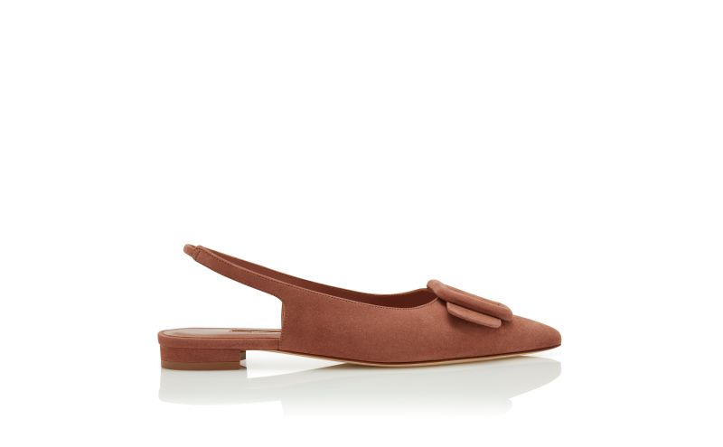 Side view of Maylura, Brown Suede Buckle Detail Slingback Flat Pumps - €775.00