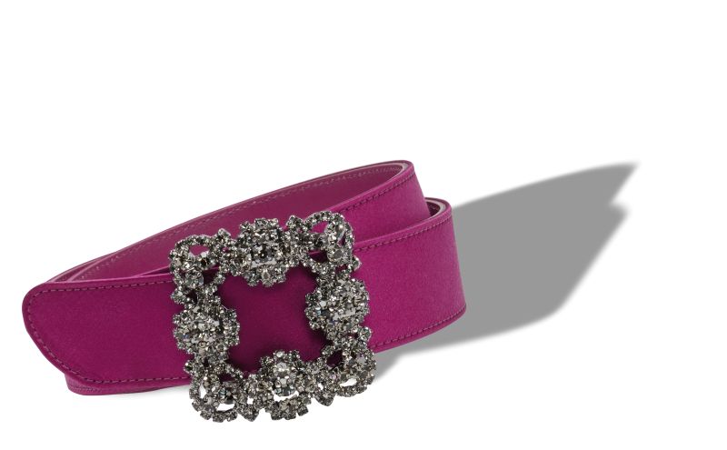 Hangisi belt, Dark Fuchsia Satin Crystal Buckled Belt - US$845.00 