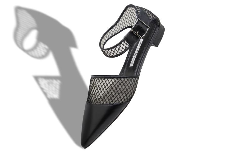 Jatelahflat, Black Nappa Leather Ankle Strap Flat Pumps - AU$853.00