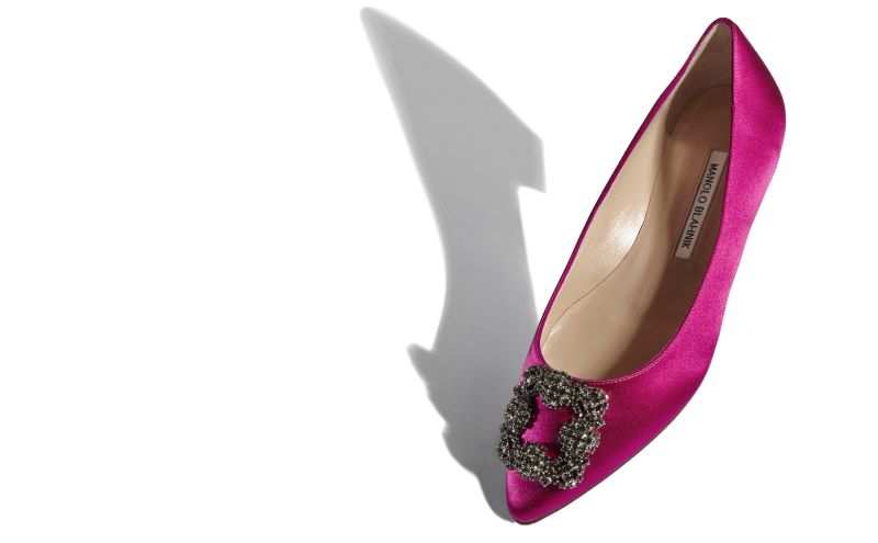 Hangisiflat, Dark Fuchsia Satin Jewel Buckle Flat Pumps - AU$1,805.00