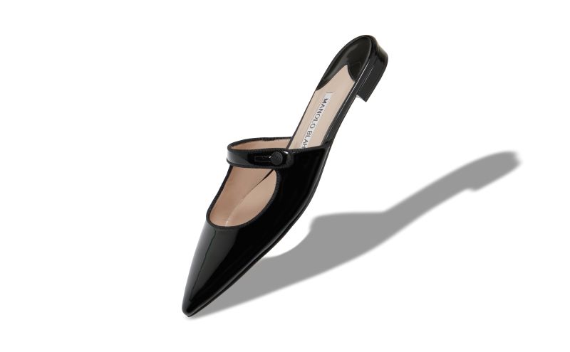 Camparimuflat, Black Patent Leather Mary Jane Flat Mules - US$885.00 
