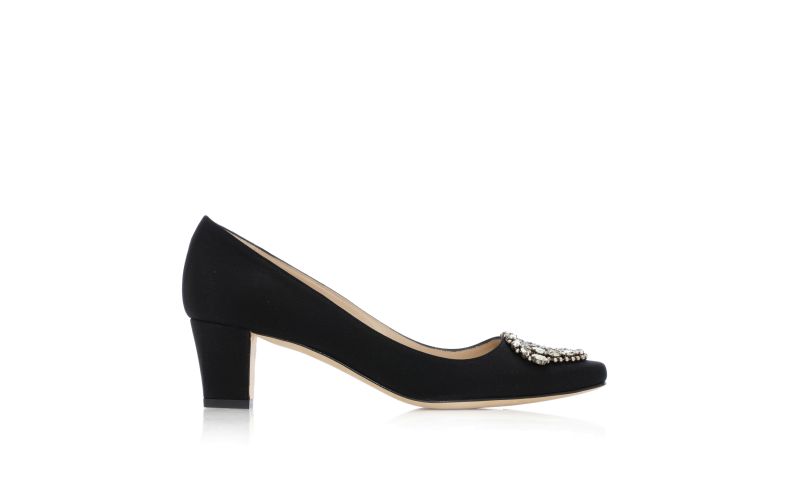 Side view of Okkato, Black Crêpe De Chine Jewel Buckle Pumps - CA$1,515.00