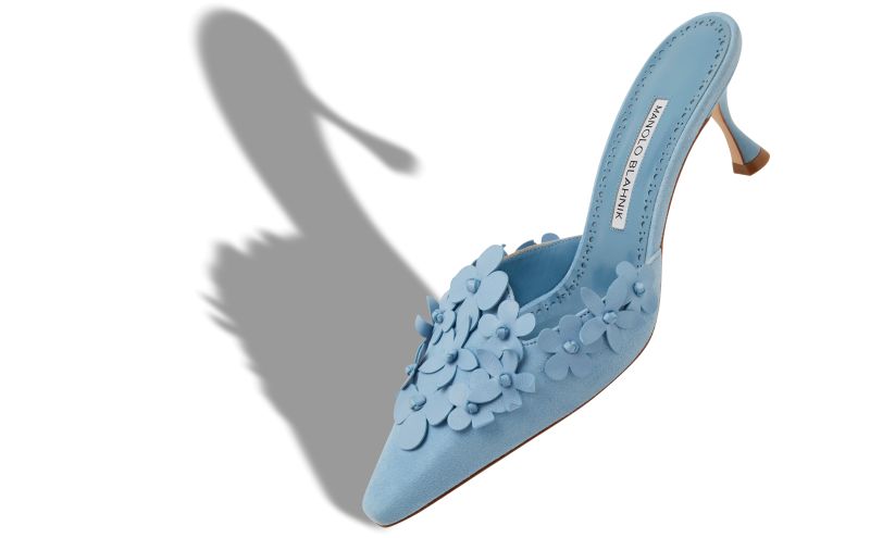 Harnes, Light Blue Suede Pointed Toe Mules - £1,115.00