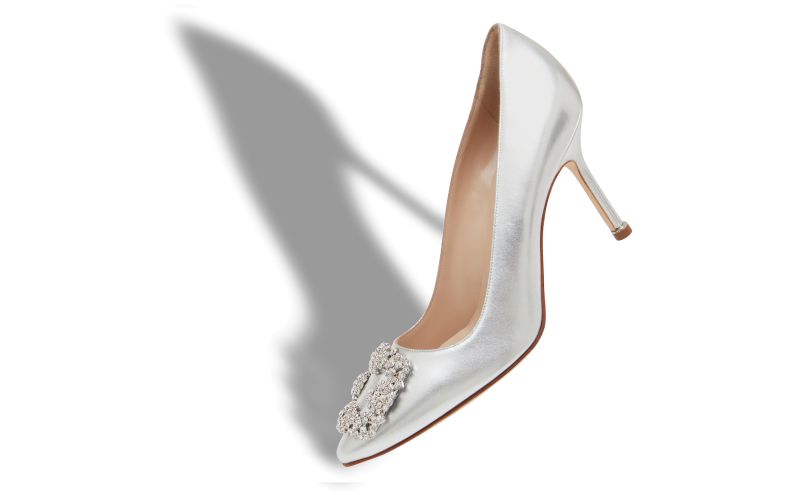 Hangisi 90, Silver Nappa Leather Jewel Buckle Pumps - £975.00