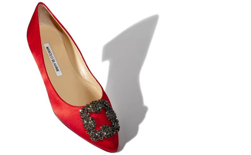 Hangisiflat, Red Satin Jewel Buckle Flat Pumps - £845.00 