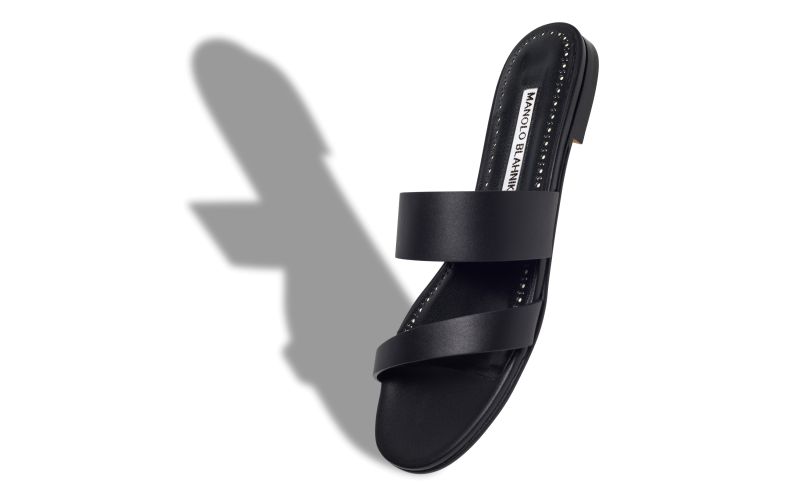 Designer Black Calf Leather Flat Sandals