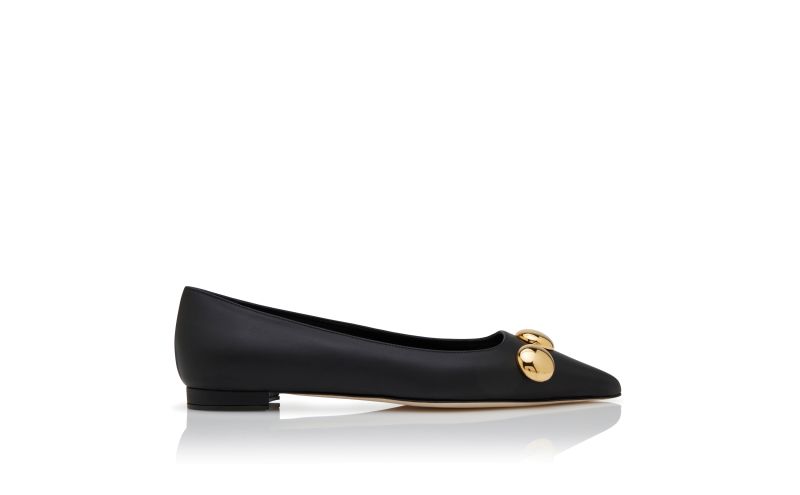 Side view of Chappaflat, Black Calf Leather Pointed Toe Flat Pumps - US$875.00
