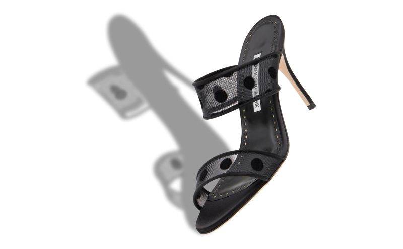 Designer Black Mesh Polka Dot Mules
