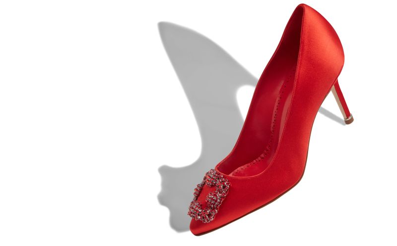 Hangisi red 70, Red Satin Jewel Buckle Pumps - CA$1,595.00