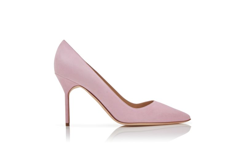 Side view of Bb 90, Light Pink Suede Pointed Toe Pumps  - CA$945.00