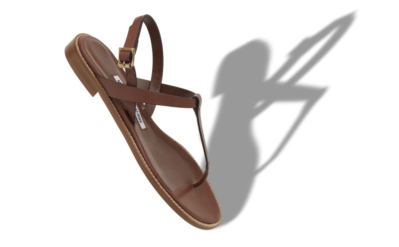 Designer Mid Brown Calf Leather Flat Sandals