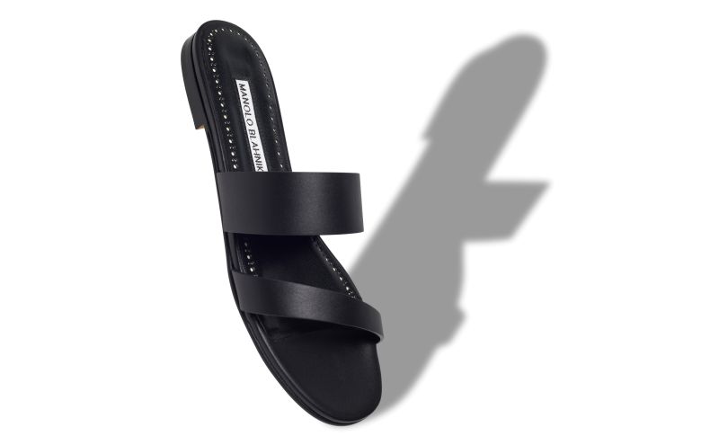 Designer Black Calf Leather Flat Sandals