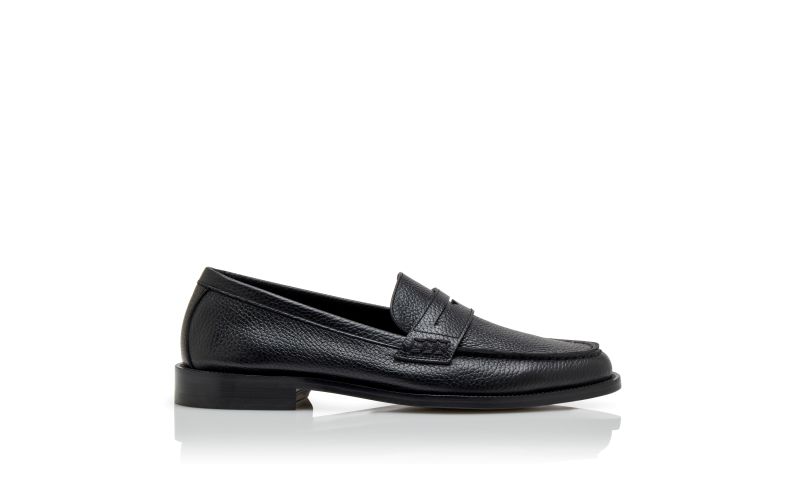 Side view of Perry, Black Calf Leather Penny Loafers - CA$1,165.00