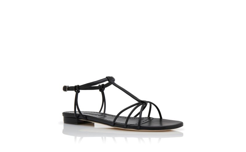 Tabarek, Black Nappa Leather Ankle Strap Flat Sandals - CA$895.00