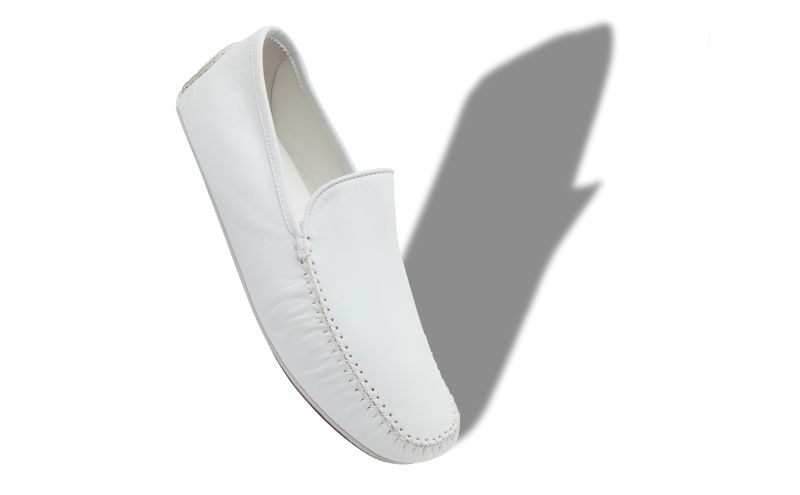 Designer White Nappa Leather Driving Shoes