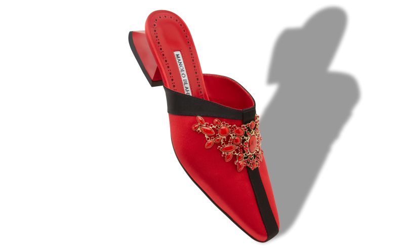 Sawa, Red Satin Jewel Embellished Mules - CA$1,655.00 