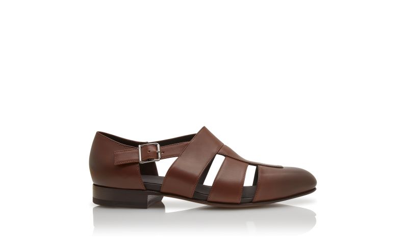 Side view of Hickory, Dark Brown Calf Leather Sandals - US$1,045.00
