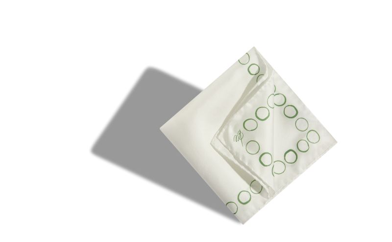 Circles, Ivory and Green Silk Pocket Square - US$70.00