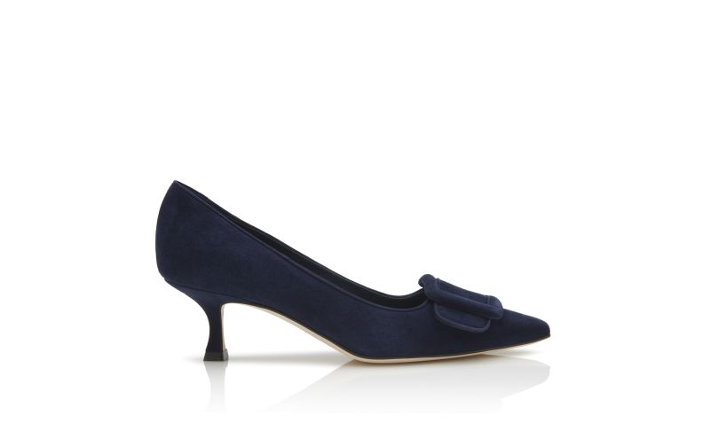 Side view of Maysalepump 50, Navy Blue Suede Buckle Detail Pumps - AU$1,335.00