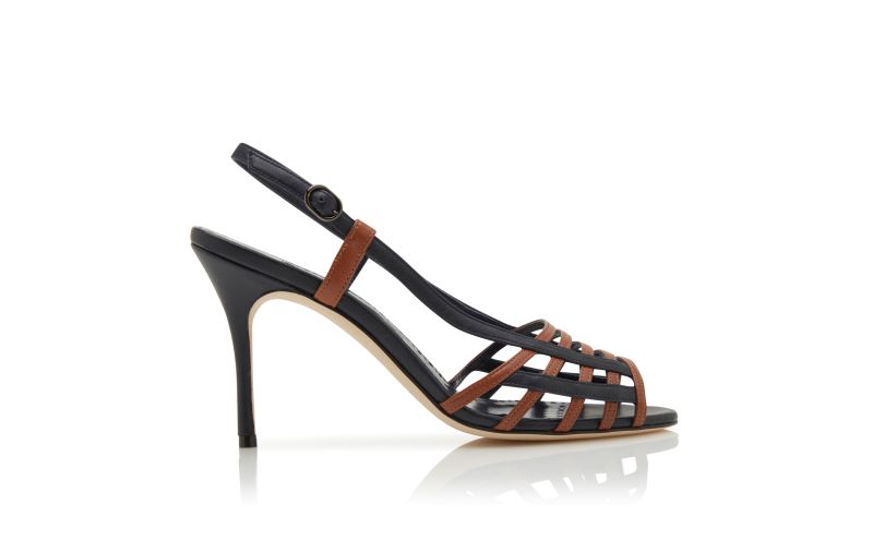 Side view of Sorolla, Brown and Navy Nappa Leather Slingback Sandals - £745.00
