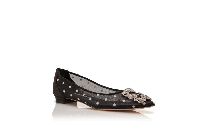 Hangisiflat, Black and White Mesh Jewel Buckle Flat Pumps - €1,095.00