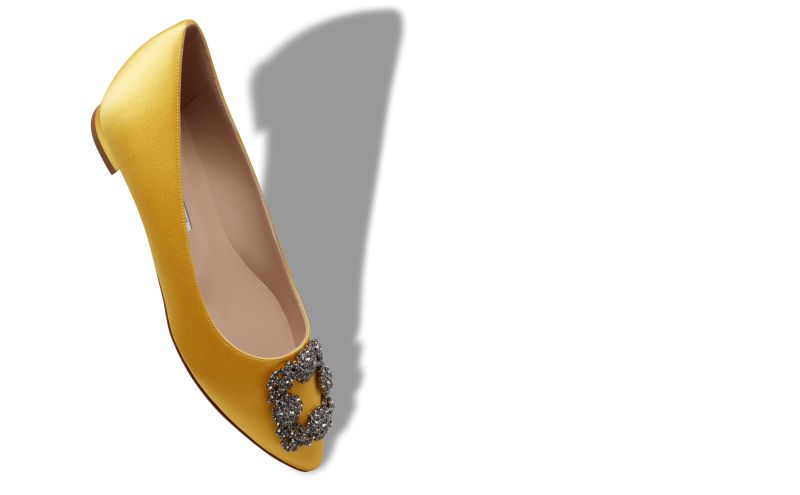 Hangisiflat, Yellow Satin Jewel Buckle Flat Pumps - £845.00 