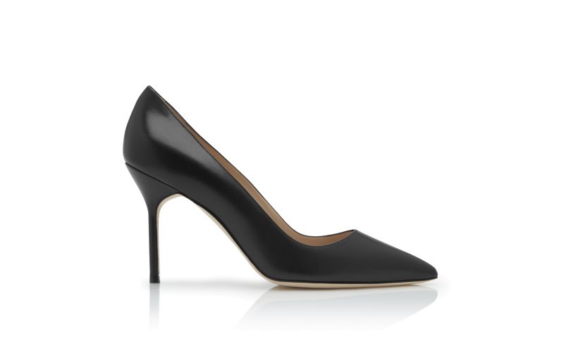 Side view of Bb calf 90, Black Calf Leather Pointed Toe Pumps - AU$1,115.00