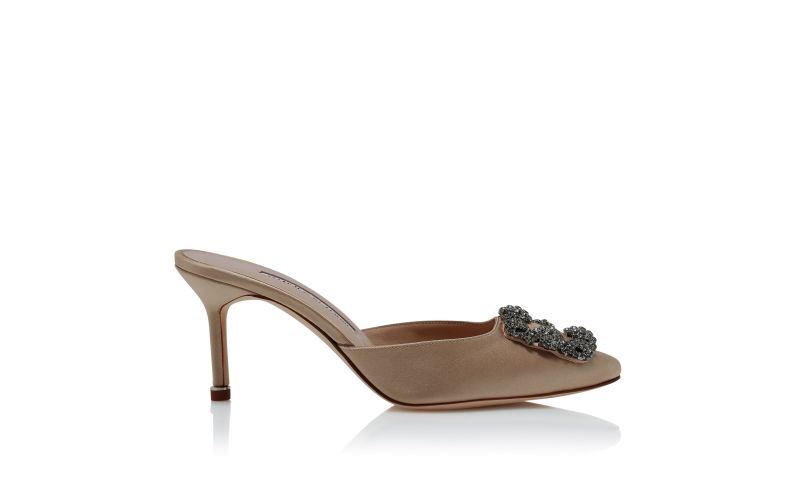 Side view of Hangisimu, Light Beige Satin Jewel Buckle Mules - AU$1,805.00