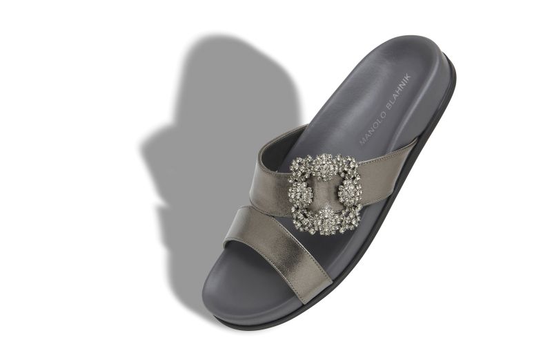 Chilanghi, Graphite Nappa Leather Jewel Buckle Flat Mules - £925.00