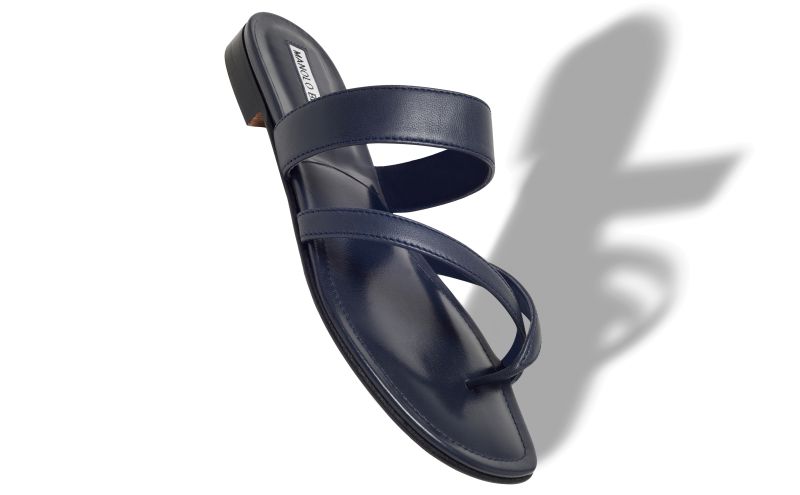 Susa, Navy Nappa Leather Flat Sandals - US$865.00 