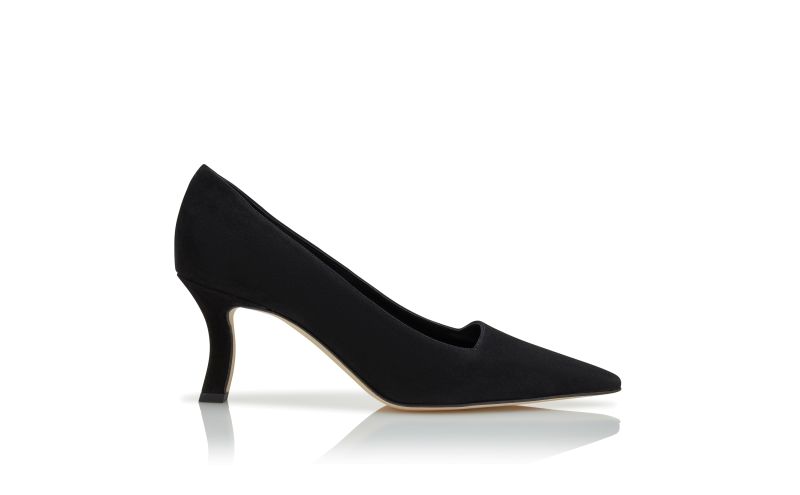 Side view of Moiralo, Black Suede Square Cut Pumps - €750.00