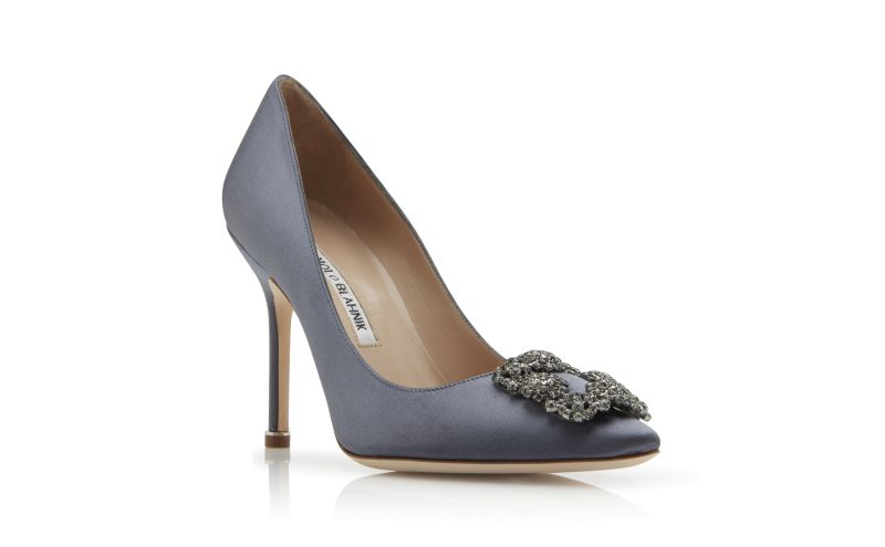 Hangisi, Grey Satin Jewel Buckle Pumps - US$1,195.00