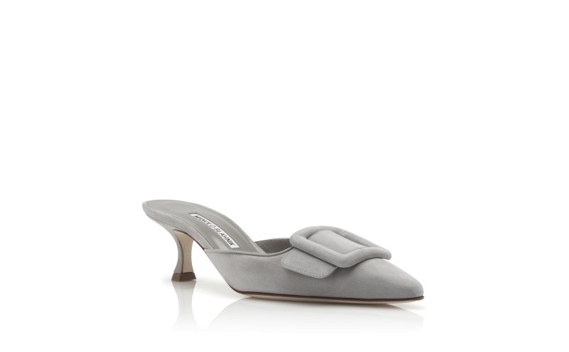 Maysale, Light Grey Suede Kitten Heel Mules - £595.00