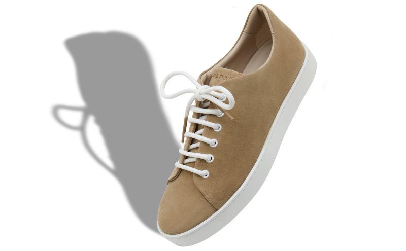 Designer Light Khaki Suede Low Cut Sneakers