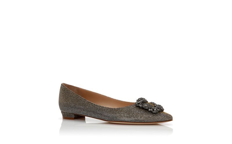 Hangisiflat glitter, Gold Glitter Fabric Jewel Buckle Flat Pumps - £895.00