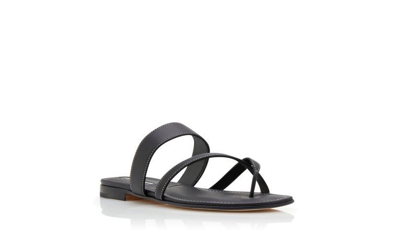 Susacru, Black Calf Leather Crossover Flat Sandals - US$745.00