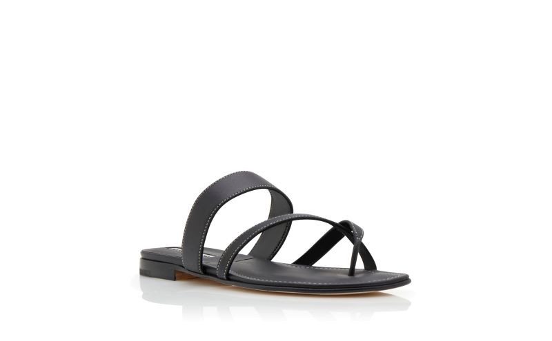 Susacru, Black Calf Leather Crossover Flat Sandals - CA$965.00