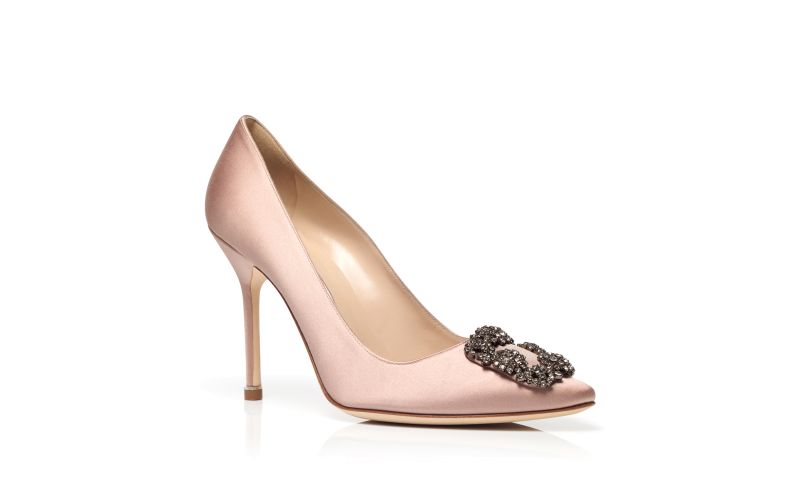 Hangisi, Beige Satin Jewel Buckle Pumps - US$1,125.00