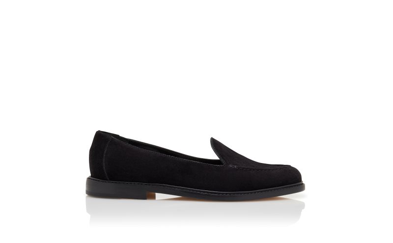 Side view of Maxy, Black Calf Suede Loafers - CA$1,195.00