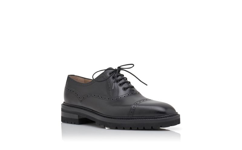 Designer Black Calf Leather Lace Up Shoes