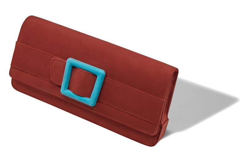 Maygot, Red and Light Blue Suede Buckle Clutch - CA$1,995.00